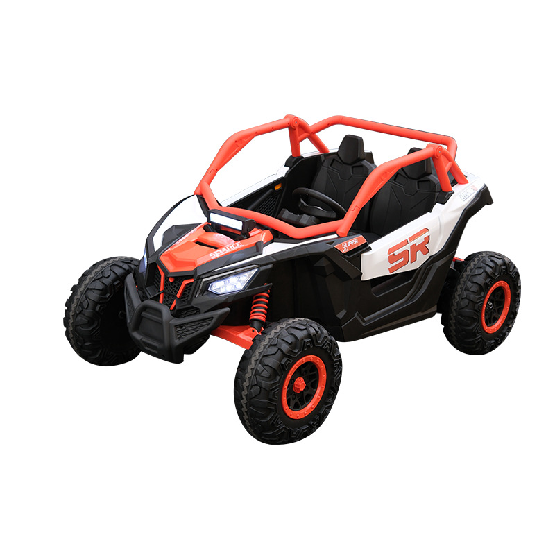 Vehículo eléctrico de cuatro ruedas todoterreno de dos asientos con control remoto para niños, niños y niñas, coche de juguete recargable