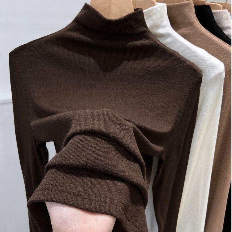 新款简约半高领莫代尔修身打底衫2025秋季百搭显瘦长袖纯黑色纯色