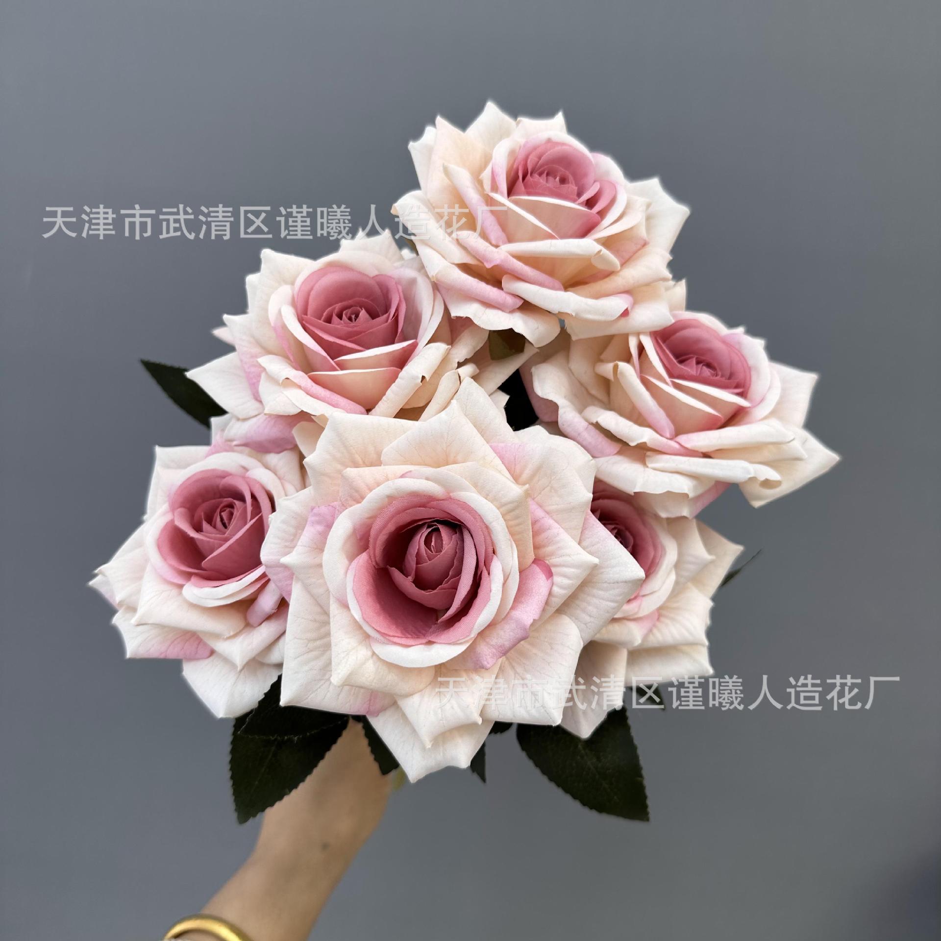 Flor artificial 7 Manta Rosa boda novia con flor hogar sala de estar decoración Flor de seda fotografía apoyos flor