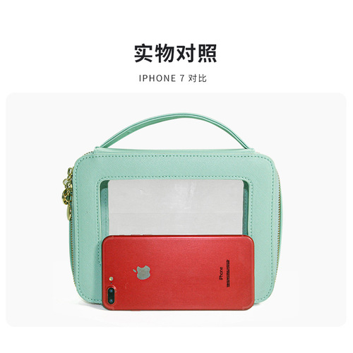 New fashionable high-end portable cosmetic case with high appearance, portable window-opening transparent PVC cosmetic bag for travel