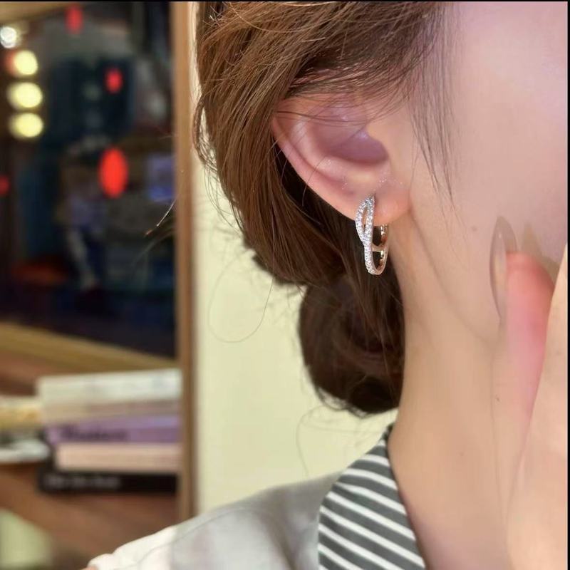 不规则双圈镶锆耳钉女士轻奢高级感气质爆闪耳环耳扣小众独特耳圈|undefined