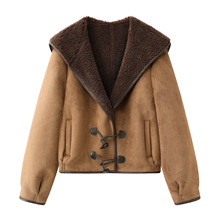 现货 2025冬新款女时尚气质复古牛角扣皮毛一体短款外套3J4G102