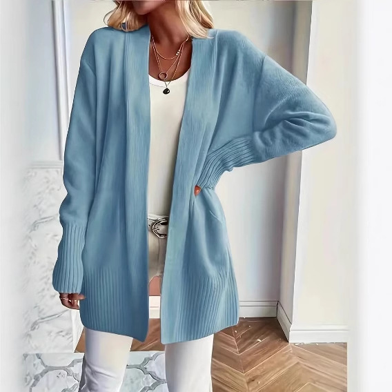 Foreign Trade Cross-Border Plus Size Women's Knitwear European and American Cardigan Jacket Casual Simple Elegant Shawl Sweater with Pockets