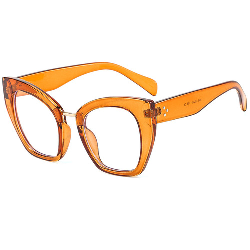 新款个性潮流大框猫眼平光镜女防蓝光护眼PC全框外销款欧美眼镜