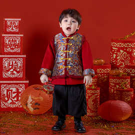 男童冬季新款拜年服套装中国风加厚汉服儿童一周岁礼服唐装表演服