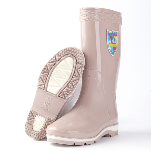 2025 PVC high-top slip-resistant women's rain boots, outerwear water-resistant thick-soled long high-heeled rain boots