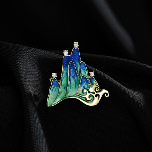 Design-oriented niche Chinese-style Jiangshan Yunqi brooch, high-end women's exquisite enamel pin, Western-style accessories