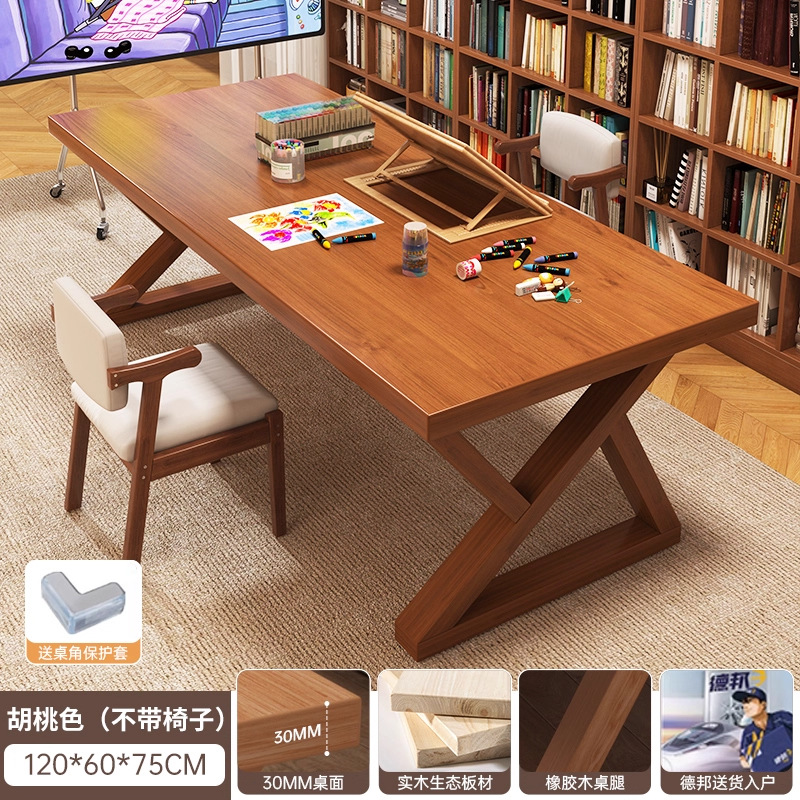 Salón de madera sólida larga mesa de lectura mesa de estudio para dos personas para la sala de estar mesa de mesa de computadora doméstica mesa de trabajo