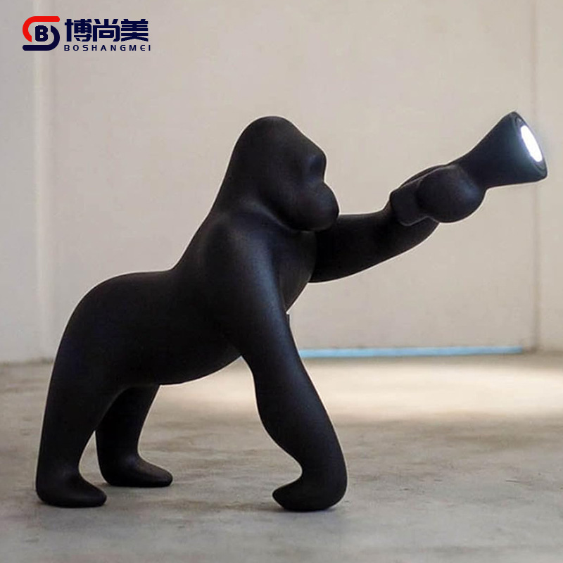 Black Gorilla Floor Lamp Ornaments Raised Hands, Flat Hands, Multi-Positions Animal Sculpture Ornaments, Fiberglass Lamps