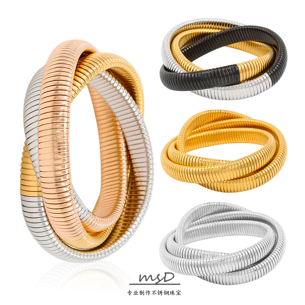 Cross-border nuevo acero titanio de tres capas de la pulsera de cuerda de la luz de lujo elegante pulsera de acero inoxidable vacío impermeable 18K chapado en oro