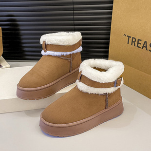 2025 New Winter Large Size Thick-Soled Furry Cotton Shoes for Women Fleece-Lined Thickeneded Warm Belt Buckle Casual Snow Boots