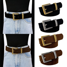 复古绒面黑色腰带纹路图案针扣装饰皮带高级感休闲轻奢服装配饰带