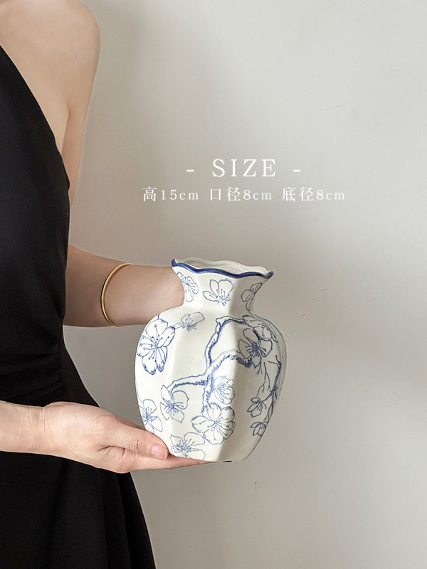 新しい青と白の磁器セラミック花瓶新しい中国風の装飾品リビングルームフラワーアレンジメント玄関装飾古代スタイルシミュレーション牡丹|undefined