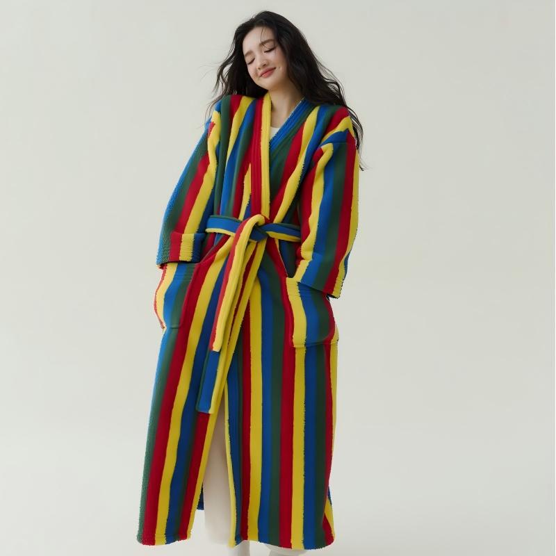 In-Stock Autumn and Winter New Coral Fleece Thickened Beautiful Fleece Men's and Women's Bathrobes, Extra-Long Bathrobes, Couple's Pajamas, Anti-Static