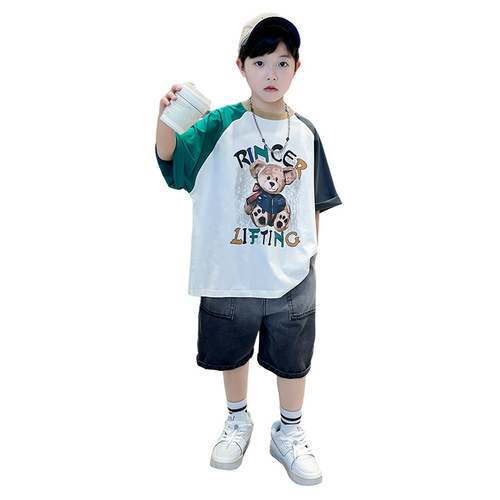 Boys summer T-shirt 2024 new style medium and large children fashionable atmosphere cute short-sleeved tops children's summer clothes t