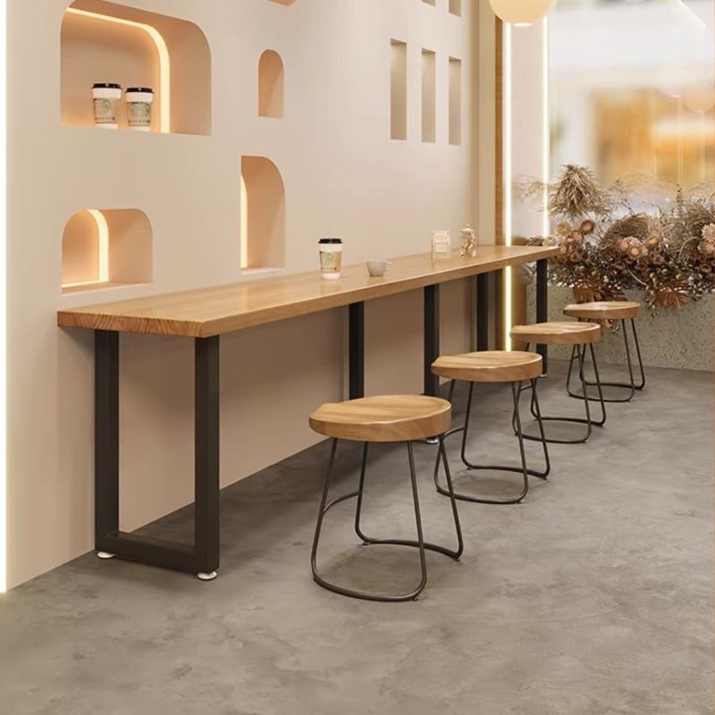 Low Bar Table, Industrial Style Convenience Store Snack Bar Bar Long Table, Narrow Dining Table and Chair Combination Against the Wall and Window