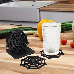 Spider coaster蜘蛛の巣透かし彫り木製コースターレストランキッチン木製パーマ断熱マット