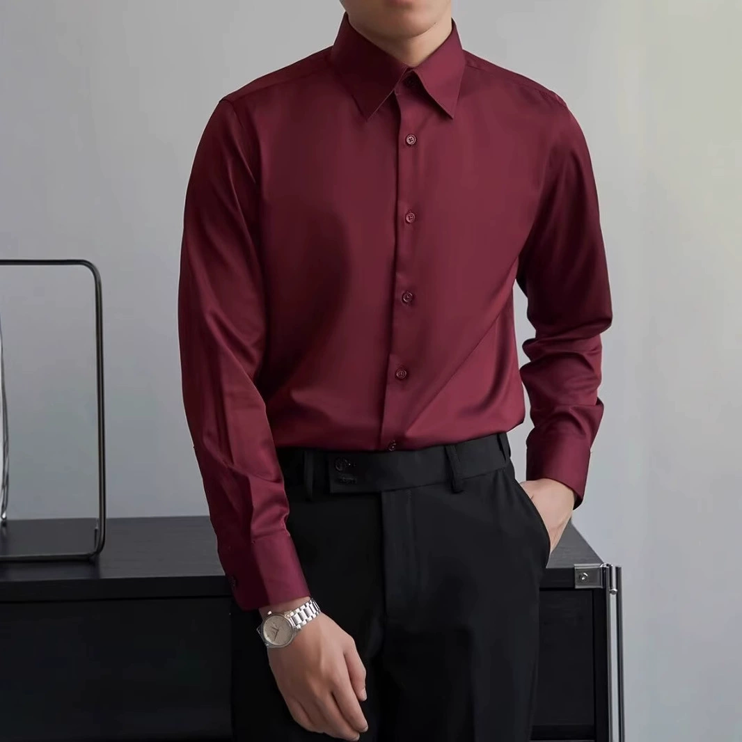 Мужская повседневная рубашка в корейском стиле, красивая модная деловая деловая профессиональная рубашка с длинными рукавами, молодежная облегающая рубашка без утюга для мужчин