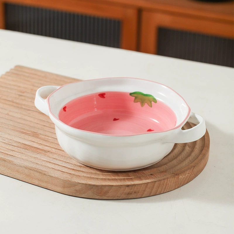Brand strawberry, set heart shaped, ceramic dessert tableware