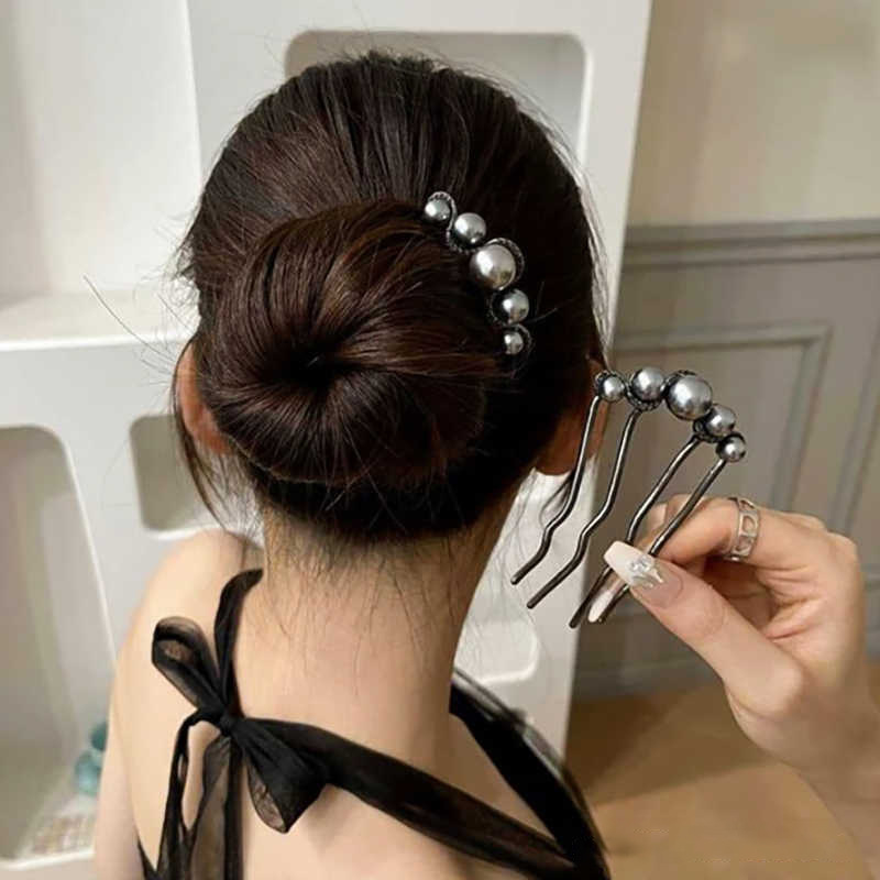 Wave diamond perlas en forma de U pinzas de cabello para mujeres 2024 nuevo pein de cabello de alta gama pein de cabello temperamento pinzas de cabello