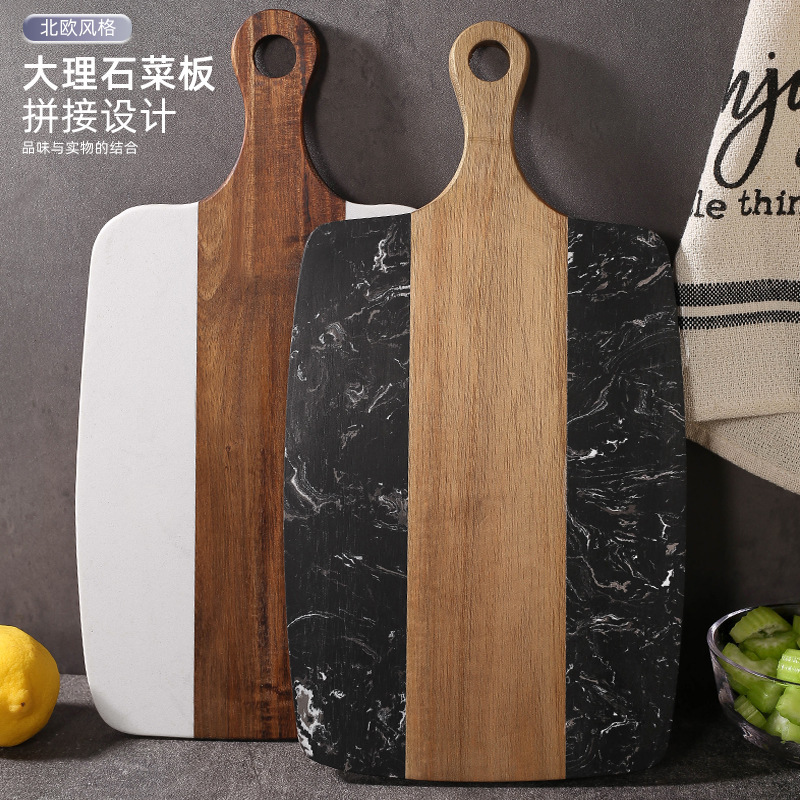 Tablero de cocina de mármol casero empalmado Acacia madera tablero de corte queso tablero de corte de cocina filete mesa de frutas