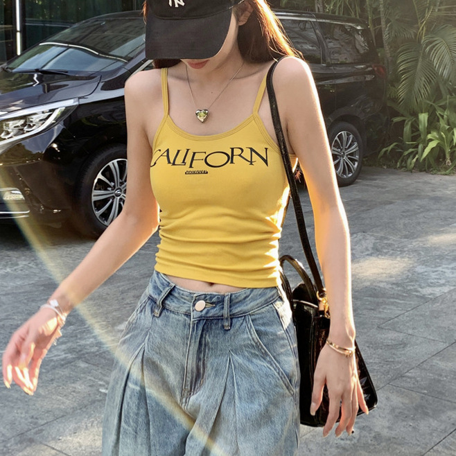 Yellow Camisole with Built-In Bra Pads, Vintage Style Spicy Lingerie, Women's Short Top, Tube Top Dopamine