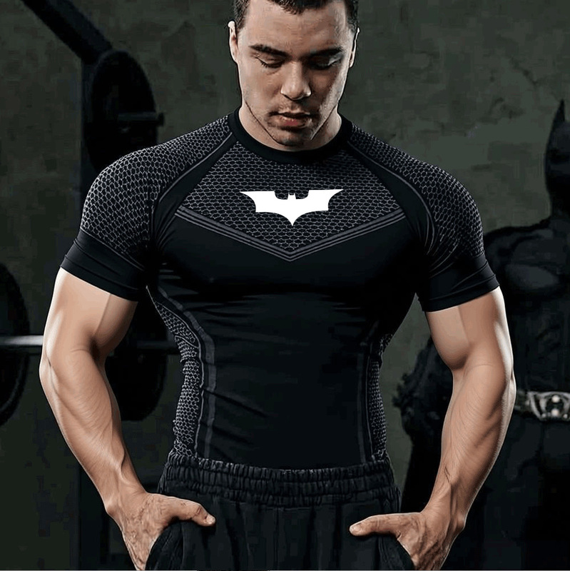 Youngla Batman Collaboration Men's Fitness Quick-Drying Tight-Fitting T-Shirt Sports Training Short-Sleeved Elastic Breathable Top Youngla Batman Collaboration Men's Fitness Quick-Drying Tight-Fitting T-Shirt Sports Training Short-Sleeved Elastic Breathable Top