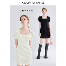 VEGA CHANG法式连衣裙女夏韩版气质显瘦高级感泡泡袖裙子