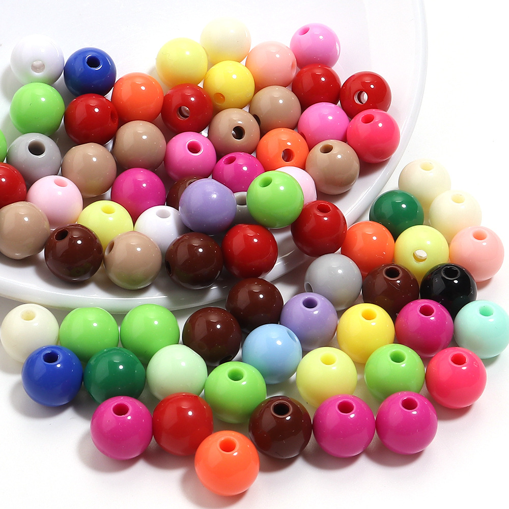 Cuentas redondas acrílicas de color sólido para Navidad, cuentas redondas de color sólido para joyería hecha a mano, accesorios de bricolaje, cuentas redondas de color sólido, cuentas sueltas.