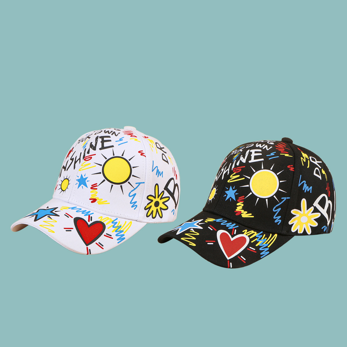 Casquette De Baseball À Larges Bords De Style Coréen Avec Motif Coeur Soleil display picture 2