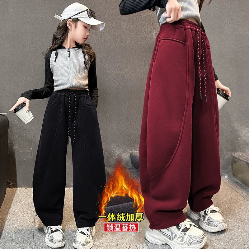 Девочки с флисовыми брюками осенняя и зимняя одежда для больших детей
