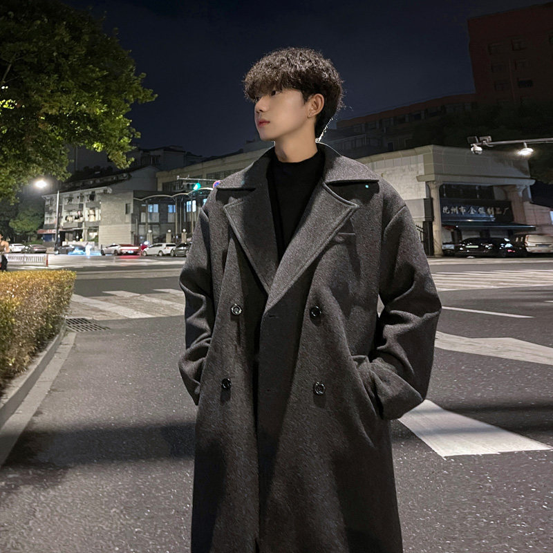 Winter Trendy Thick Double-Sided Wool Coat for Men, Mid-Length Double-Breasted Wool Trench Coat, Korean Style Jacket for Couples