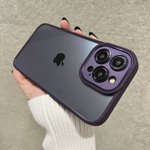 适用苹果14Pro暗紫色手机壳iphone13防摔金盾高级感15精孔保护套