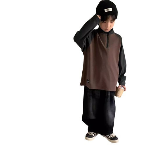 AINI Children's Dylon Half-Neck Base Layer Top – Autumn/Winter Warm Fleece-Lined, Thickened Upper Garment for Boys, Ideal for Middle and Older Kids