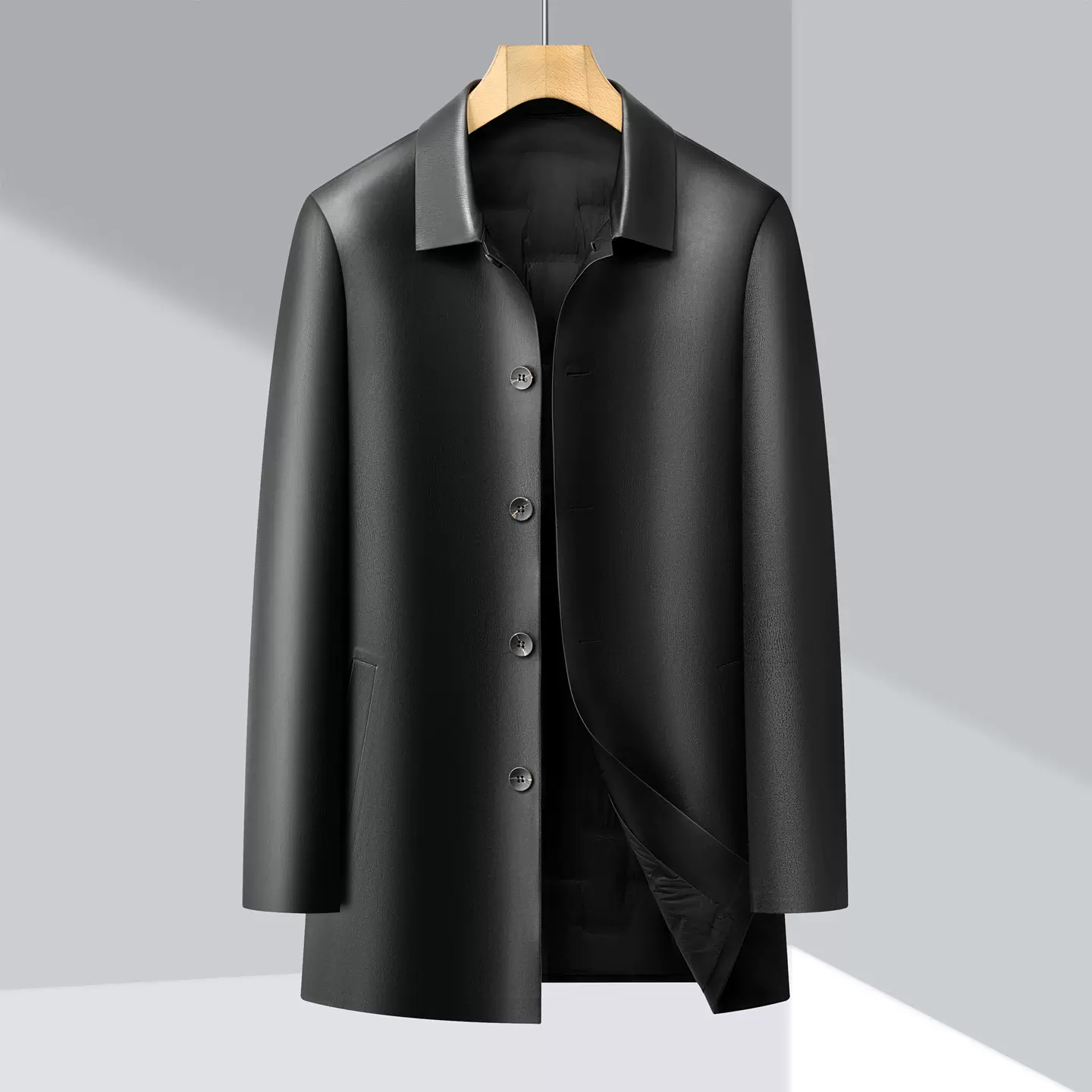 海宁冬季皮夹克羽绒服可脱卸内胆中长款男士皮衣风衣外套防风保暖