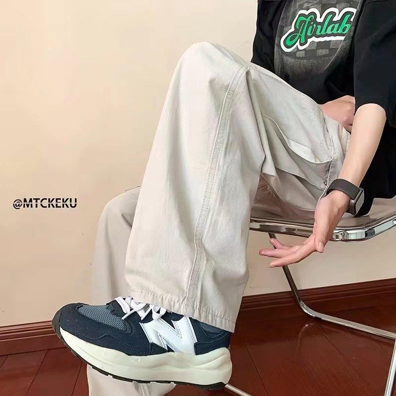 Primavera y otoño estilo japonés gran bolsillo overoles de moda Pantalones casuales ins High Street retro color sólido hombres y mujeres sueltan pierna ancha