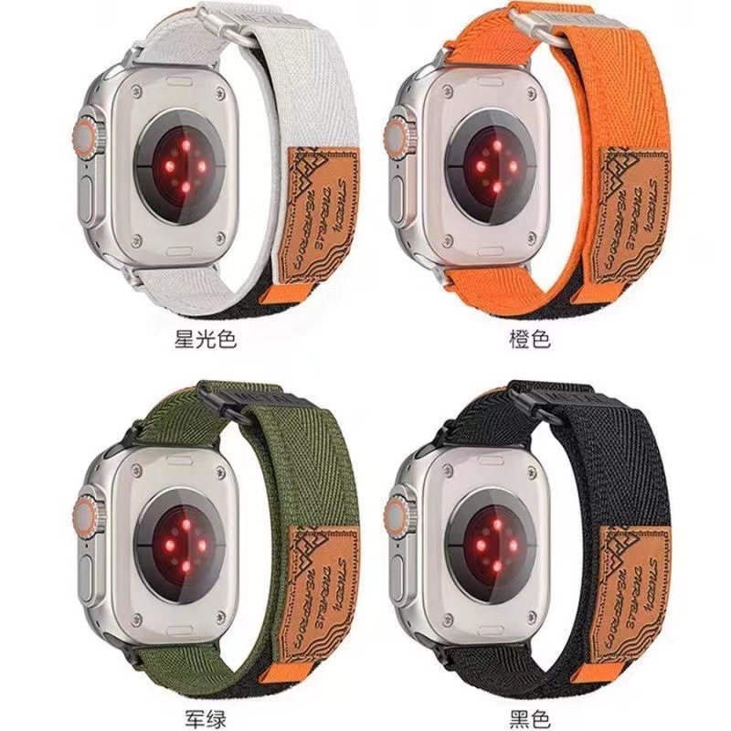 适用苹果手表s10表带 Apple Watch尼龙牛仔回环魔术贴iwatch表带