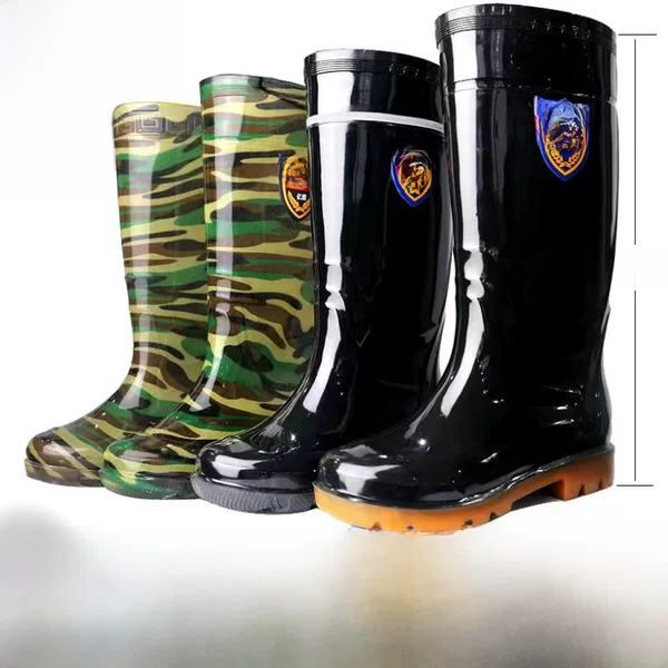 Rain Boots Labor Protection Construction Site Pvc Rain Boots Men's High Tube Non-Slip Wear-Resistant Rubber Shoes Water Shoes Thickeneded Beef Tendon Wholesale Mid Tube