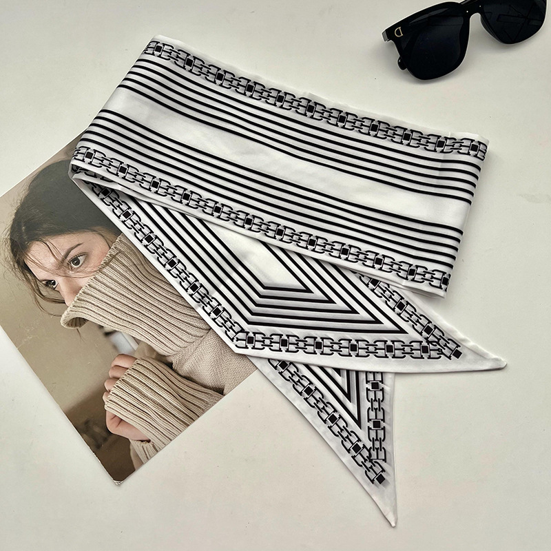 Bufandas de seda de ángulo oblicuo 2025 nuevo bufandas de diamante retrógrado decoración multifuncional de ángulo agudo moda bufandas largas correa de pelo