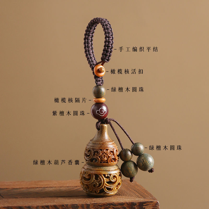 Green sandalwood hollow gourd car keychain pendant men's female rabbit year animal year pendant sachet Green sandalwood hollow gourd car keychain pendant men's female rabbit year animal year pendant sachet