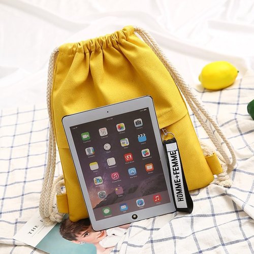 Drawstring canvas bag, large-capacity backpack, men's and women's primary and secondary school students' tutoring bag, lightweight casual drawstring bag