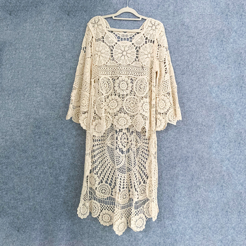 Factory Direct Supply Hollow-Out Crochet Women's Summer Artistic Versatile Mid-Length Knit Cardigan Loose Outerwear 3029-X # Factory Direct Supply Hollow-Out Crochet Women's Summer Artistic Versatile Mid-Length Knit Cardigan Loose Outerwear 3029-X #
