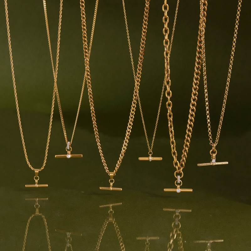 Jincheng Necklace for Women 18k Gold Plated Stainless Steel Zircon T-Bar Pendant Necklace Set Cross-Border Wholesale Anti-Oxidation Jincheng Necklace for Women 18k Gold Plated Stainless Steel Zircon T-Bar Pendant Necklace Set Cross-Border Wholesale Anti-Oxidation