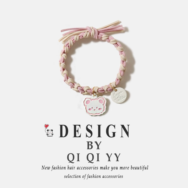 Korean-Style New Cute Bear Hair Tie and Braided Bracelet Dual-Use High-Elastic Rubber Band for Women, Mori-Style Hair Accessory for Women Korean-Style New Cute Bear Hair Tie and Braided Bracelet Dual-Use High-Elastic Rubber Band for Women, Mori-Style Hair Accessory for Women