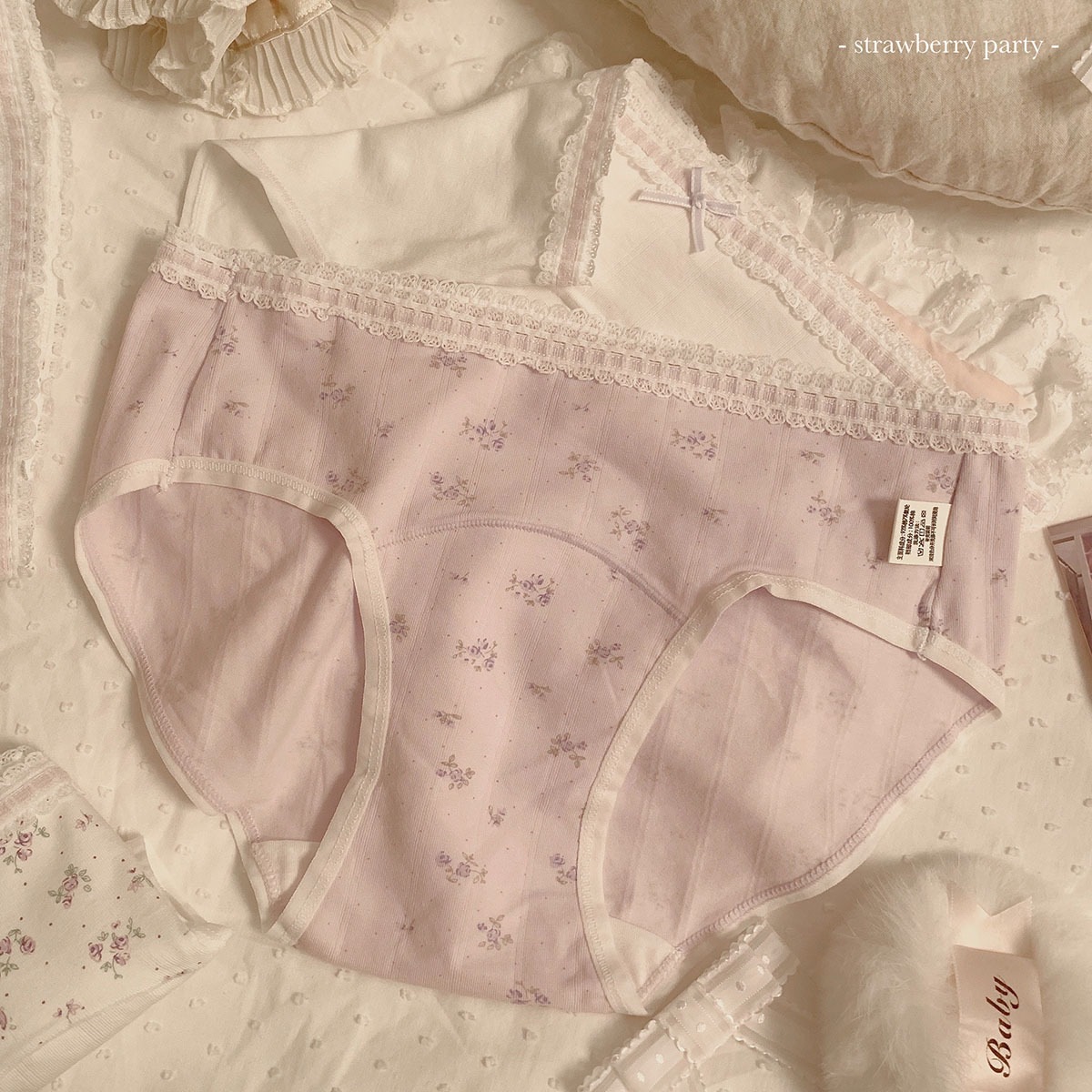 Irina Sweet Strawberry Party 10A Girls' Pure Desire Bowknot Extended Cotton Crotch All-Season Women's Underwear