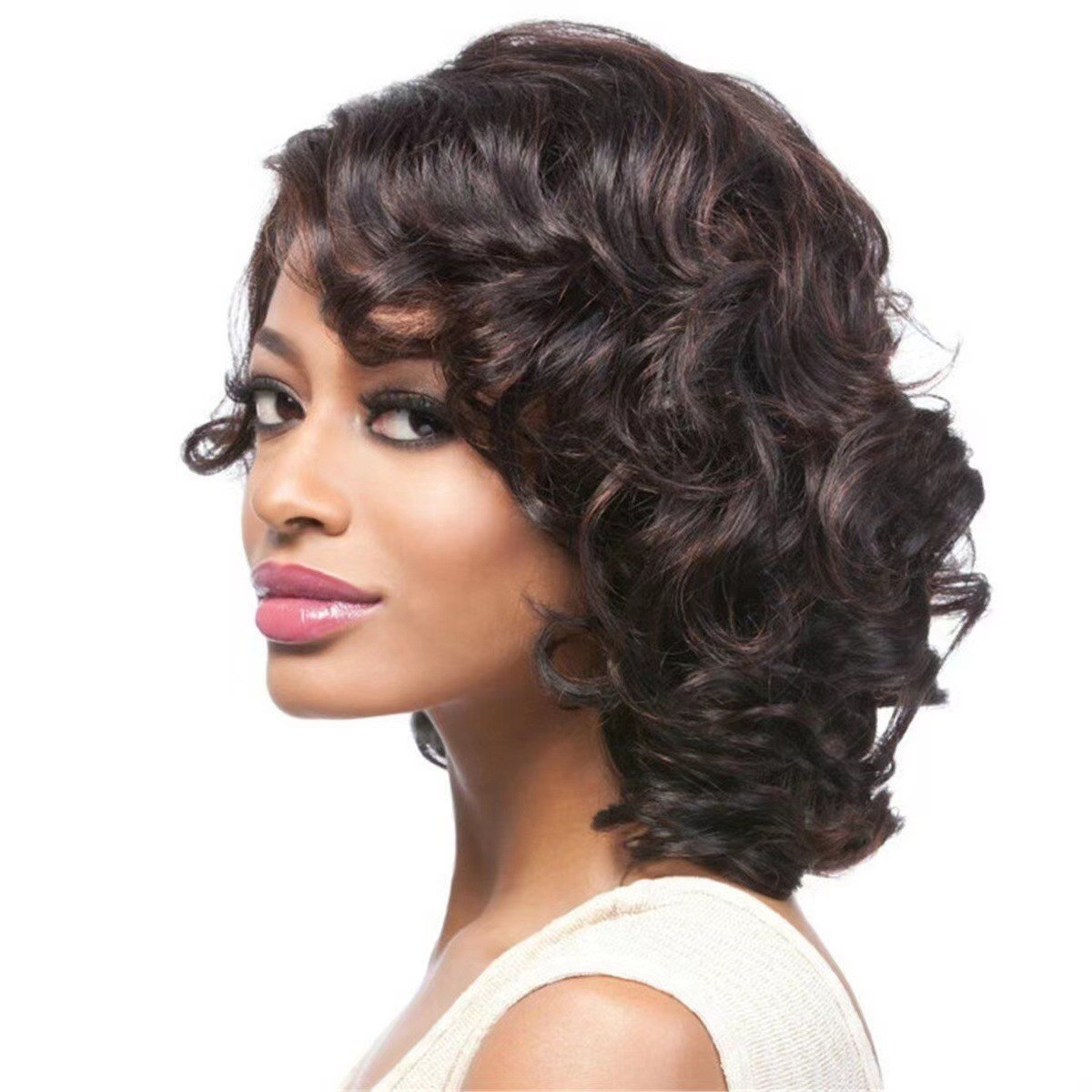 Transfronterizo nuevo TEMU venta caliente rizado corto estilo de moda europea y americana pelucas de fibra química de seda de alta temperatura fábrica directa