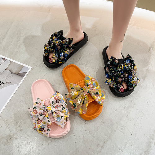 Cute big bow sandals for women, summer outer wear, Internet celebrity ins trendy versatile slippers, non-slip thick bottom beach