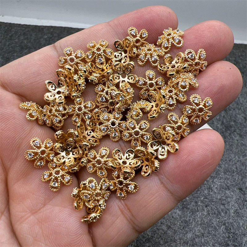 Ювелирные изделия DIY, оптовые поставки, лепестки цветов, покрытие 14K настоящего золота, вспомогательный материал, пятилистная цветочная опора, аксессуары для одежды, пуговицы