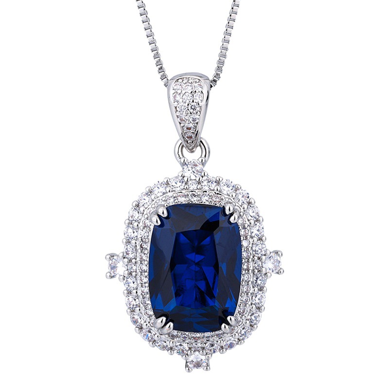 2023 nuevo estilo Zhuang Sheng joyas cobre inferior chapado en oro simulación azul señaló cristal retro europeo y americano traje femenino piedra principal 10*14