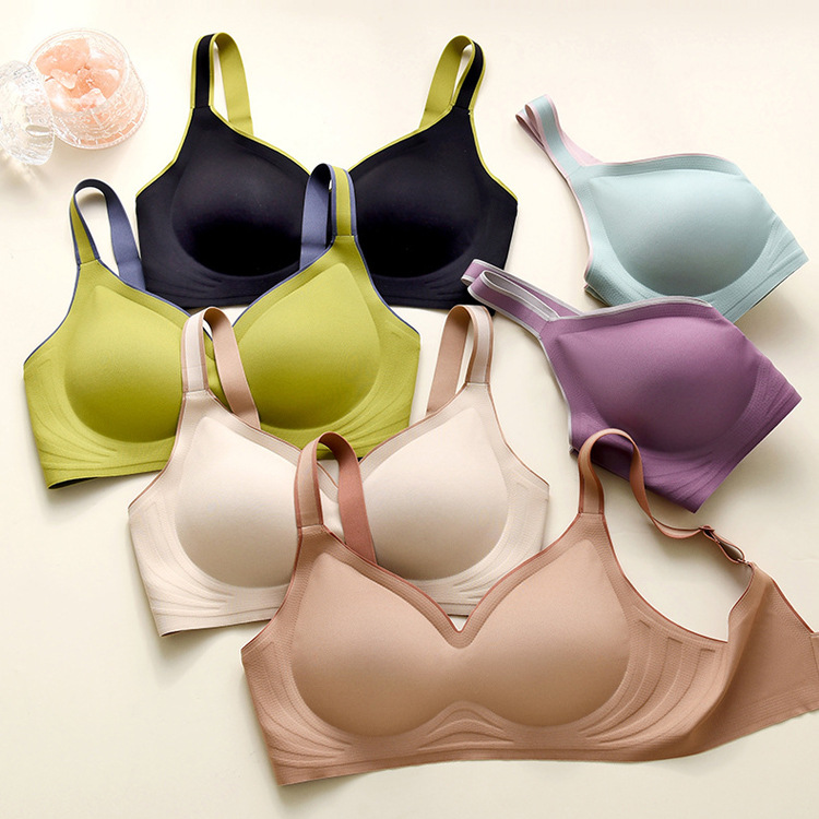 2021新款泰国渐变撞色乳胶果冻无痕内衣细肩带无钢圈睡眠运动文胸|ru